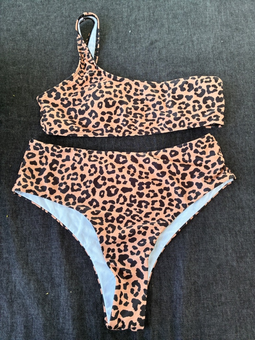 SHEIN Girls Leopard One-Shoulder Bikini Set - Brown/Black